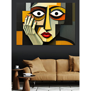 Soyut Yüzlü Kadın Portresi Dekoratif Kanvas - Mdf Ahşap Tablo 100x140 cm