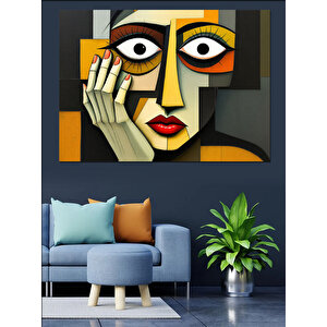 Soyut Yüzlü Kadın Portresi Dekoratif Kanvas - Mdf Ahşap Tablo 100x140 cm