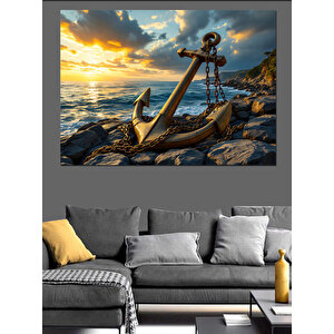 Kıyıya Vuran Çapa Dekoratif Kanvas - Mdf Ahşap Tablo