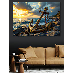 Kıyıya Vuran Çapa Dekoratif Kanvas - Mdf Ahşap Tablo