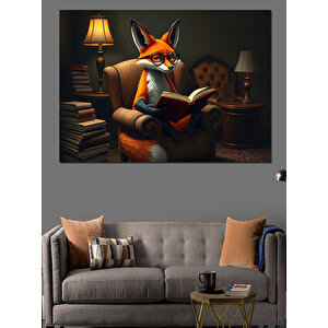 Tilki Kitap Okuma Zamanı Dekoratif Kanvas - Mdf Ahşap Tablo 35x50 cm
