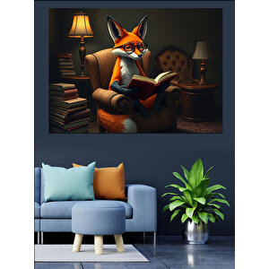 Tilki Kitap Okuma Zamanı Dekoratif Kanvas - Mdf Ahşap Tablo