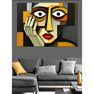 Soyut Yüzlü Kadın Portresi Dekoratif Kanvas - Mdf Ahşap Tablo 35x50 cm
