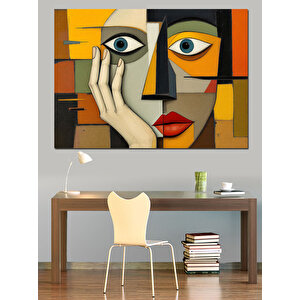 Soyut Yüzlü Kadın Tablosu Dekoratif Kanvas - Mdf Ahşap Tablo 35x50 cm