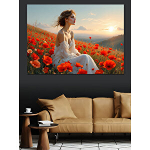 Gelincik Tarlasında Kadın Dekoratif Kanvas - Mdf Ahşap Tablo