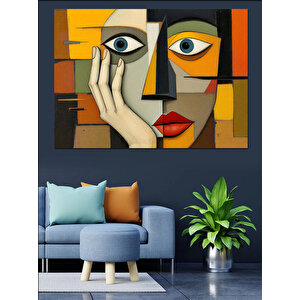 Soyut Yüzlü Kadın Tablosu Dekoratif Kanvas - Mdf Ahşap Tablo 50x70 cm