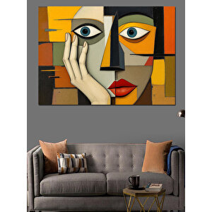 Soyut Yüzlü Kadın Tablosu Dekoratif Kanvas - Mdf Ahşap Tablo 50x70 cm