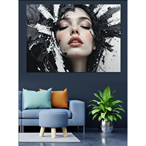 Siyah Beyaz Yüz Portresi Dekoratif Kanvas - Mdf Ahşap Tablo 25x35 cm