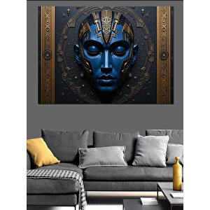 Antik Mavi Maskeli Yüz Dekoratif Kanvas - Mdf Ahşap Tablo 50x70 cm