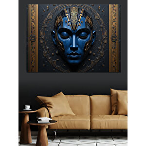 Antik Mavi Maskeli Yüz Dekoratif Kanvas - Mdf Ahşap Tablo 50x70 cm