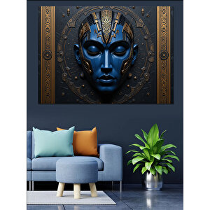 Antik Mavi Maskeli Yüz Dekoratif Kanvas - Mdf Ahşap Tablo 50x70 cm