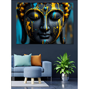 Altın Işıltılı Buda Yüzü Dekoratif Kanvas - Mdf Ahşap Tablo 70x100 cm