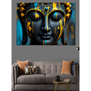 Altın Işıltılı Buda Yüzü Dekoratif Kanvas - Mdf Ahşap Tablo 70x100 cm