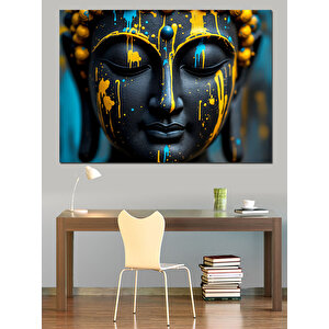 Altın Işıltılı Buda Yüzü Dekoratif Kanvas - Mdf Ahşap Tablo 70x100 cm