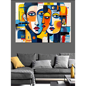 Soyut Renkli Yüzler Dekoratif Kanvas - Mdf Ahşap Tablo 50x70 cm