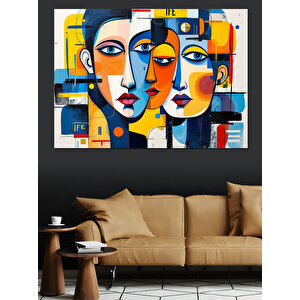Soyut Renkli Yüzler Dekoratif Kanvas - Mdf Ahşap Tablo 50x70 cm