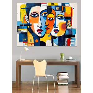 Soyut Renkli Yüzler Dekoratif Kanvas - Mdf Ahşap Tablo 35x50 cm