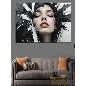 Siyah Beyaz Yüz Portresi Dekoratif Kanvas - Mdf Ahşap Tablo 50x70 cm