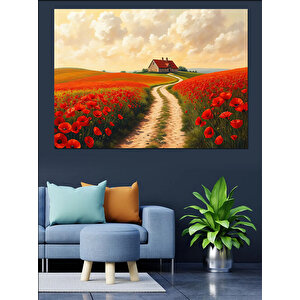 Gelinciklerle Kırmızı Yolculuk Dekoratif Kanvas - Mdf Ahşap Tablo 100x140 cm