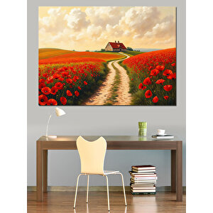 Gelinciklerle Kırmızı Yolculuk Dekoratif Kanvas - Mdf Ahşap Tablo