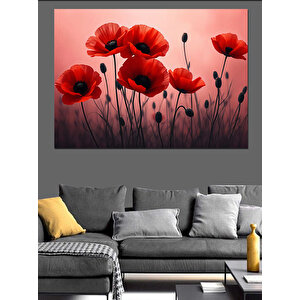 Kırmızı Gelincik Tarlasında Esinti Dekoratif Kanvas - Mdf Ahşap Tablo 100x140 cm