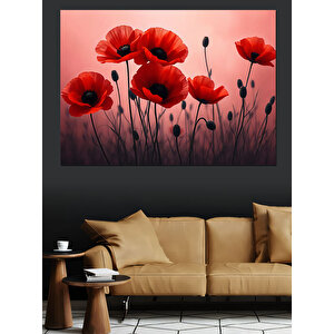Kırmızı Gelincik Tarlasında Esinti Dekoratif Kanvas - Mdf Ahşap Tablo 100x140 cm