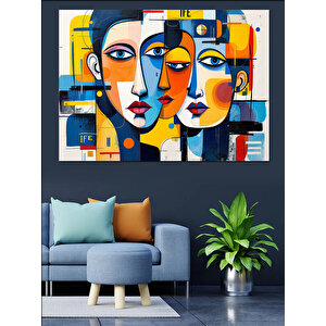 Soyut Renkli Yüzler Dekoratif Kanvas - Mdf Ahşap Tablo