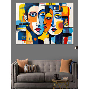Soyut Renkli Yüzler Dekoratif Kanvas - Mdf Ahşap Tablo