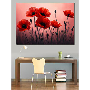 Kırmızı Gelincik Tarlasında Esinti Dekoratif Kanvas - Mdf Ahşap Tablo