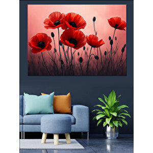 Kırmızı Gelincik Tarlasında Esinti Dekoratif Kanvas - Mdf Ahşap Tablo 35x50 cm