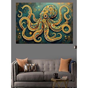 Sarı Noktalı Dev Ahtapot Dekoratif Kanvas - Mdf Ahşap Tablo