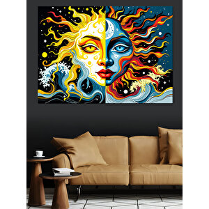 Güneş Ay Yüz İllüstrasyonu Dekoratif Kanvas - Mdf Ahşap Tablo 50x70 cm