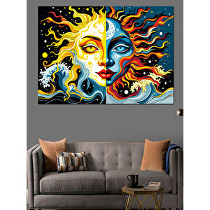 Güneş Ay Yüz İllüstrasyonu Dekoratif Kanvas - Mdf Ahşap Tablo 50x70 cm