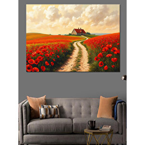 Gelinciklerle Kırmızı Yolculuk Dekoratif Kanvas - Mdf Ahşap Tablo