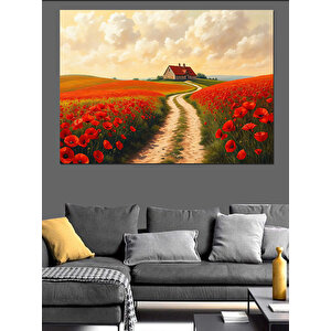 Gelinciklerle Kırmızı Yolculuk Dekoratif Kanvas - Mdf Ahşap Tablo 70x100 cm