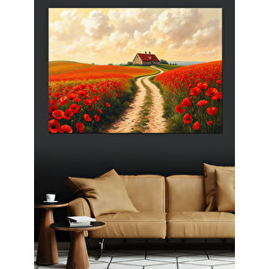 Gelinciklerle Kırmızı Yolculuk Dekoratif Kanvas - Mdf Ahşap Tablo 70x100 cm