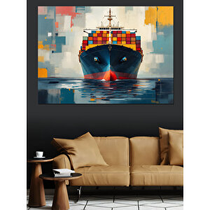 Renkli Kargo Gemisi Dekoratif Kanvas - Mdf Ahşap Tablo 50x70 cm
