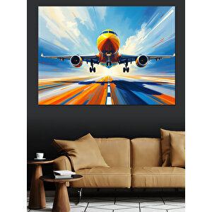 Pistte Hazır Uçak Dekoratif Kanvas - Mdf Ahşap Tablo 70x100 cm