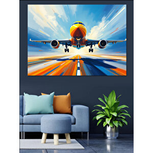 Pistte Hazır Uçak Dekoratif Kanvas - Mdf Ahşap Tablo 70x100 cm