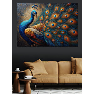 Gösterişli Mavi Tavuskuşu Dekoratif Kanvas - Mdf Ahşap Tablo 100x140 cm