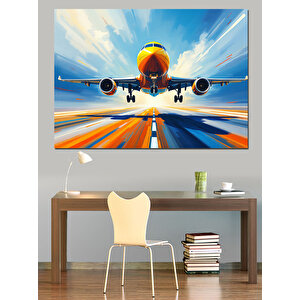 Pistte Hazır Uçak Dekoratif Kanvas - Mdf Ahşap Tablo