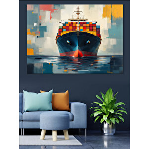 Renkli Kargo Gemisi Dekoratif Kanvas - Mdf Ahşap Tablo 35x50 cm