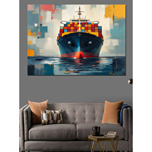Renkli Kargo Gemisi Dekoratif Kanvas - Mdf Ahşap Tablo 35x50 cm
