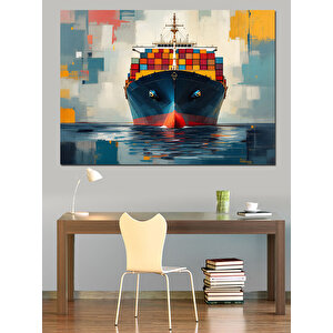 Renkli Kargo Gemisi Dekoratif Kanvas - Mdf Ahşap Tablo