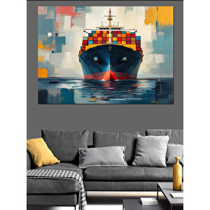 Renkli Kargo Gemisi Dekoratif Kanvas - Mdf Ahşap Tablo