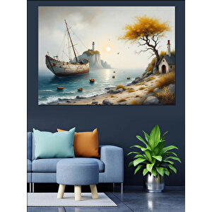 Deniz Kenarında Gemi Dekoratif Kanvas - Mdf Ahşap Tablo