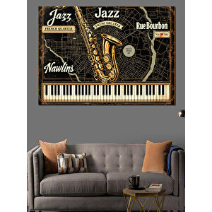 Caz Müziği Ve Saksafon Dekoratif Kanvas - Mdf Ahşap Tablo 100x140 cm