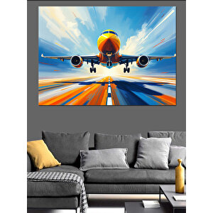 Pistte Hazır Uçak Dekoratif Kanvas - Mdf Ahşap Tablo 100x140 cm