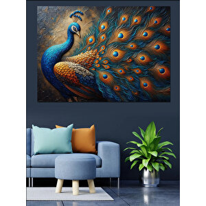 Gösterişli Mavi Tavuskuşu Dekoratif Kanvas - Mdf Ahşap Tablo 70x100 cm