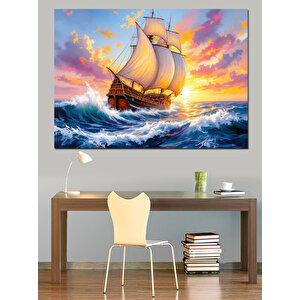 Fırtınada Yelken Açan Gemi Dekoratif Kanvas - Mdf Ahşap Tablo 35x50 cm